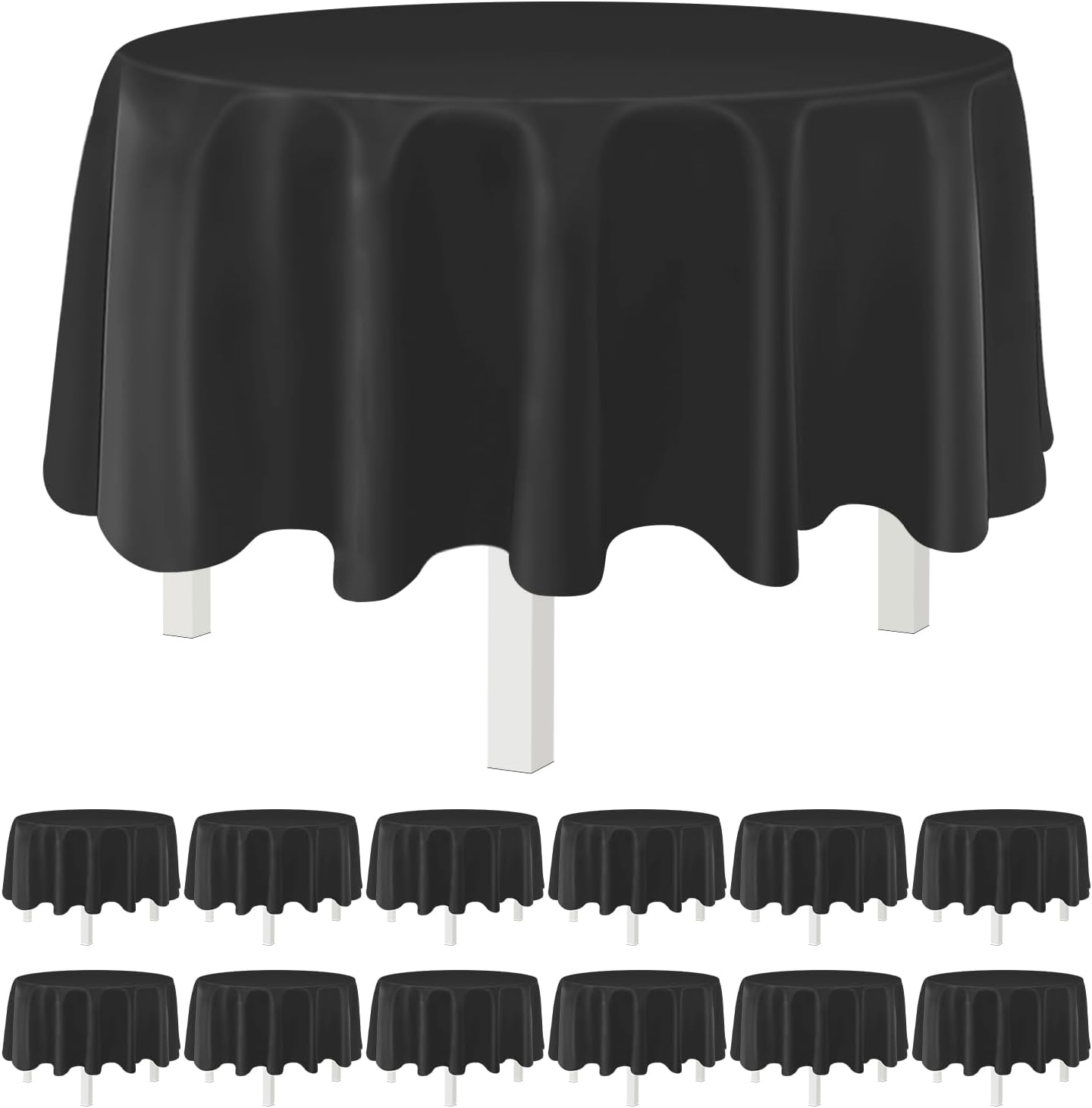 Skiennix 12-Pack Disposable Plastic Tablecloths - 84" Round Table Covers for Parties & Events