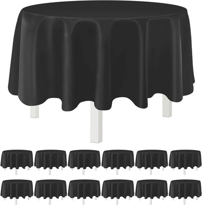 Skiennix 12-Pack Disposable Plastic Tablecloths - 84" Round Table Covers for Parties & Events