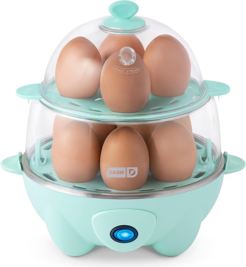 Dash Deluxe Egg Cooker - 3-in-1 Boiler, Poacher & Steamer - Holds 12 Eggs, Aqua - BPA Free & Dishwasher Safe