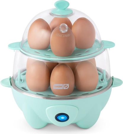 Dash Deluxe Egg Cooker - 3-in-1 Boiler, Poacher & Steamer - Holds 12 Eggs, Aqua - BPA Free & Dishwasher Safe
