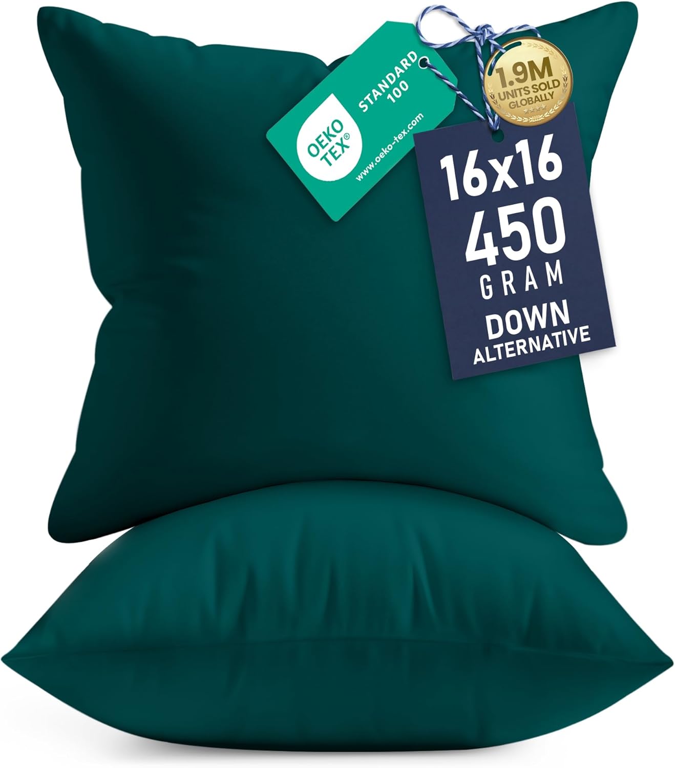 Utopia Bedding 16x16 Pillow Inserts - Set of 2 Dark Teal Decorative Throw Pillows for Sofa & Bed - Soft & Fluffy Cushions