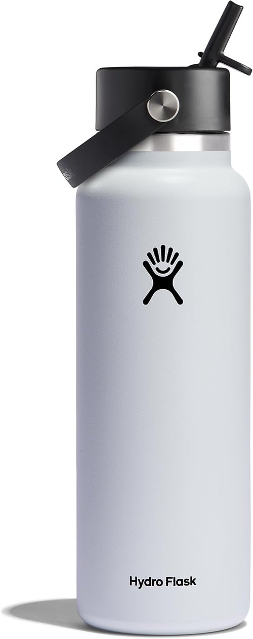 Hydro Flask Water Bottle - Insulated Stainless Steel - 40 Oz White with Wide Straw Lid & Leakproof Design
