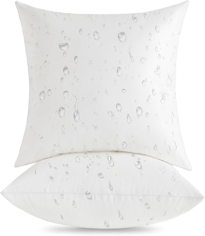 Oubonun 20x20 Waterproof Outdoor Pillow Inserts - Decorative Square Throw Pillows for Couch & Patio | Pack of 2 - White