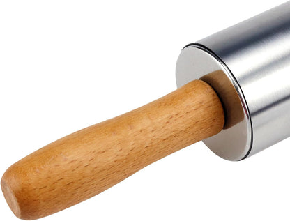 Skiennix Stainless Steel Rolling Pin - 13-Inch Dough Roller with Wood Handle for Baking & Pastry