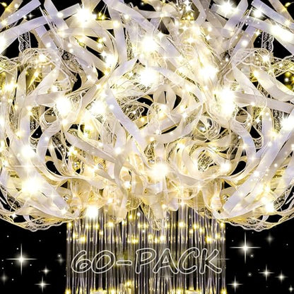 60PCS LED Wedding Wands with Ribbons & Bell - Reusable Fairy Sparkler Set