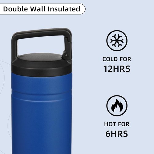 BJPKPK Insulated Water Bottle - 20 oz Double Wall Stainless Steel Tumbler with 2 Lids | Sapphire Blue