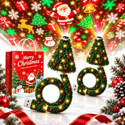Indoor Christmas Projector with 6 Holiday Patterns - 2PCS USB Tree Lamp Set