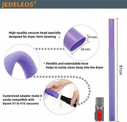 JEDELEOS Dryer Vent Lint Hose - Flexible Lint Removal Tool for Dyson V15, V12, V11, V10, V8, V7 | Purple