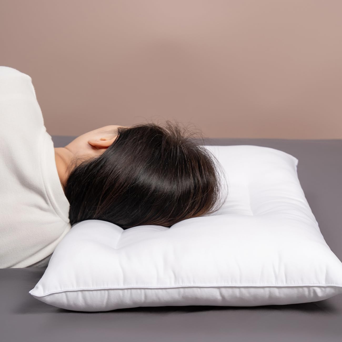 Pozino Flat Thin Pillows for Sleeping - Ultra Low 2.5 Inch Queen Size, Down Alternative for Side & Back Sleepers