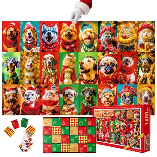 Christmas Puzzle Advent Calendar 2026 - 1600-Piece Plastic Puzzles for Adults, Red-Green Variation