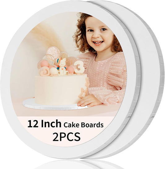 Sturdy 12 Inch Round Cake Boards by [Brand Name] - Durable 1/2 Inch Cake Drums, White, 2 Pcs