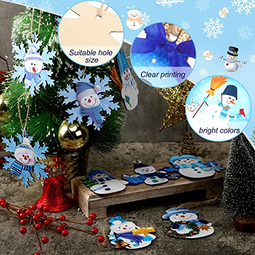 30 Pcs Christmas Blue Snowman Ornaments Wooden Holiday Tree Decorations