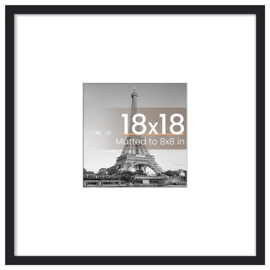 upsimples 18x18 Picture Frame, Display Pictures 8x8 with Mat or 18 x 18 Without, Wall Hanging Square Frames, Black, 1 Pack