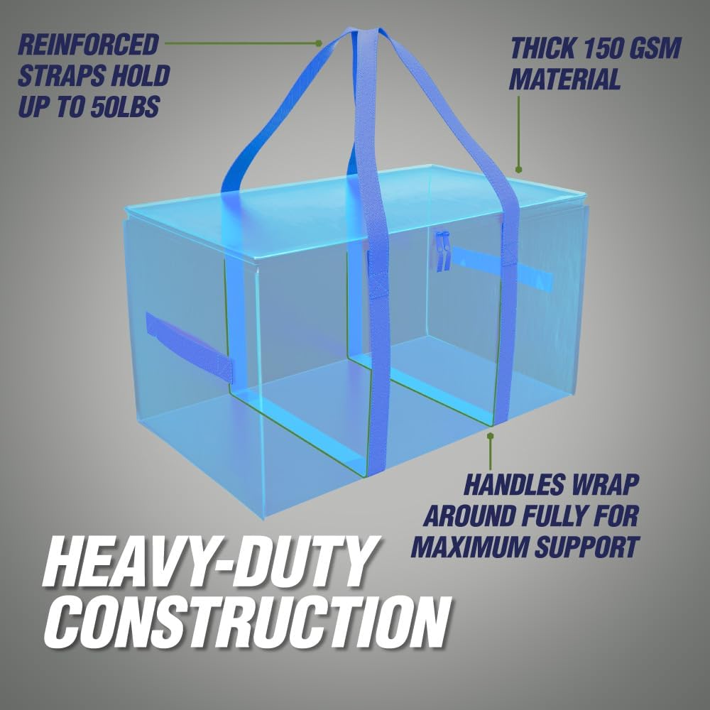 Rugged Rhino Heavy Duty Extra Large Moving Bags - Durable, Space-Saving Storage with Strong Handles & Zipper | Blue/Clear, 4 Pack