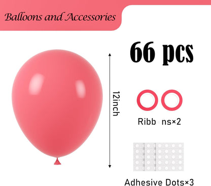 Voircoloria Retro Hot Pink Balloons - 66 Pack of 12-Inch Latex Party Balloons for Celebrations