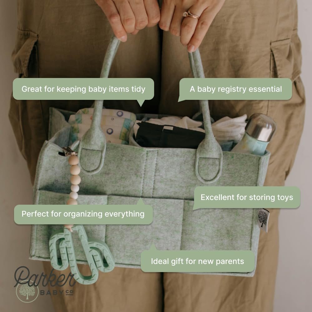 Parker Baby Diaper Caddy - Versatile Nursery Storage Bin & Car Organizer for Diapers - Sage Green