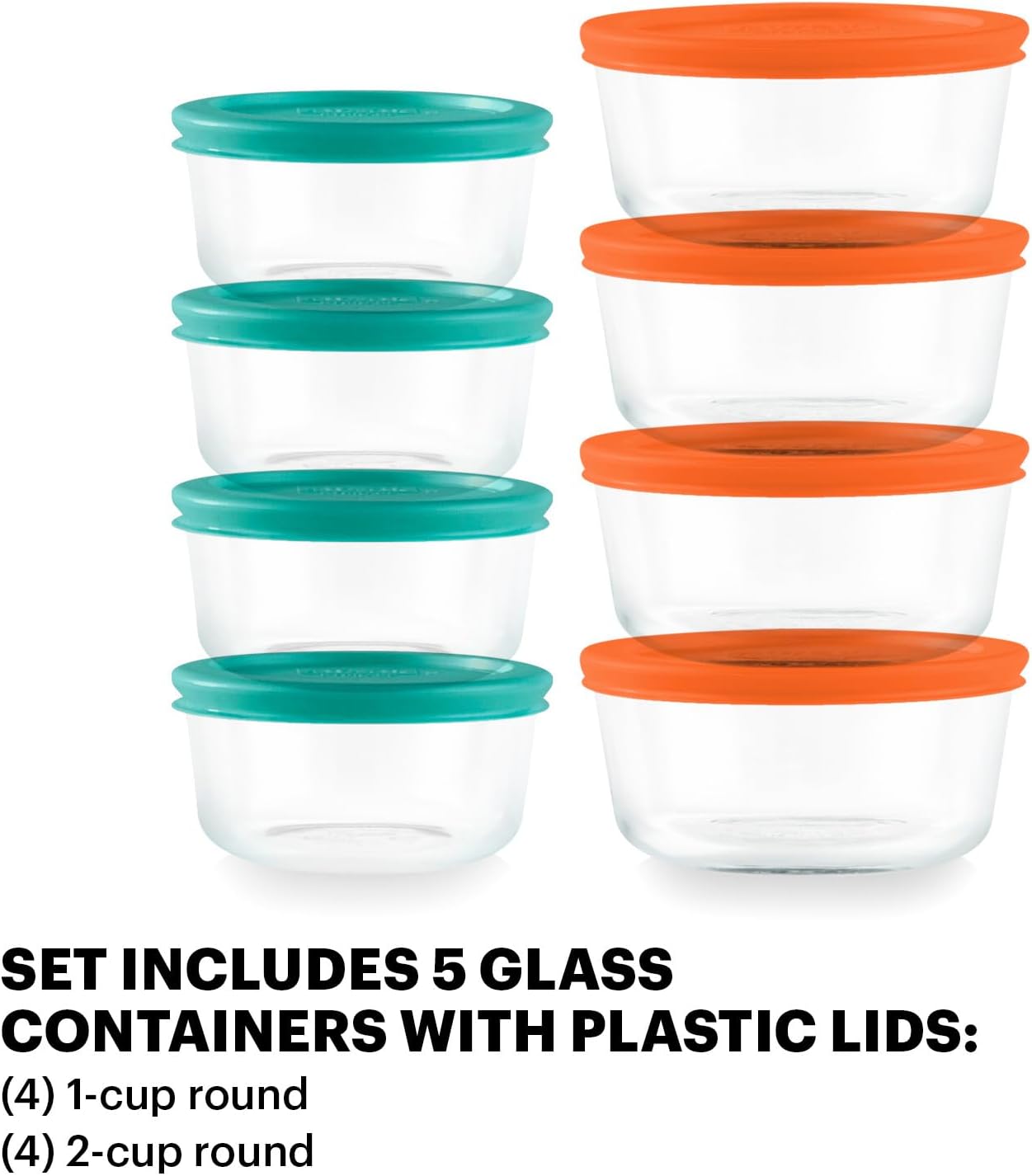 Pyrex Simply Store Small Glass Food Storage Containers Set - 8-Pack Meal Prep | BPA-Free Lids, Microwave Safe