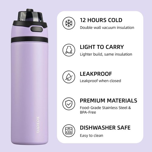 BJPKPK 25oz Insulated Water Bottle - Stainless Steel, BPA-Free, Leak-Proof, Lavender Color