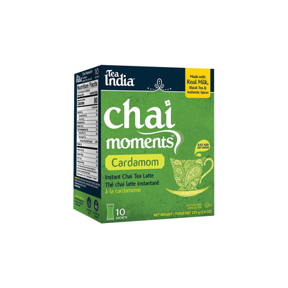 Tea India Chai Moments Cardamom Chai Tea Instant Latte Mix Flavorful Blend Of Premium Black Tea, Cardamom & Natural Ingredients Traditional Indian Caffeinated Tea Individually wrapped 10 Sachets