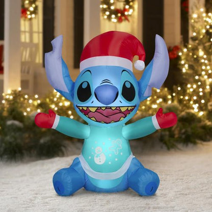 Christmas Inflatable Stitch Santa Hat Holiday Sweater 4.5 Foot Stitch Air-Blown Inflatable Blow Up - Comes with Tether Stakes, Rope, Power Supply and a Bonus Repair Patch