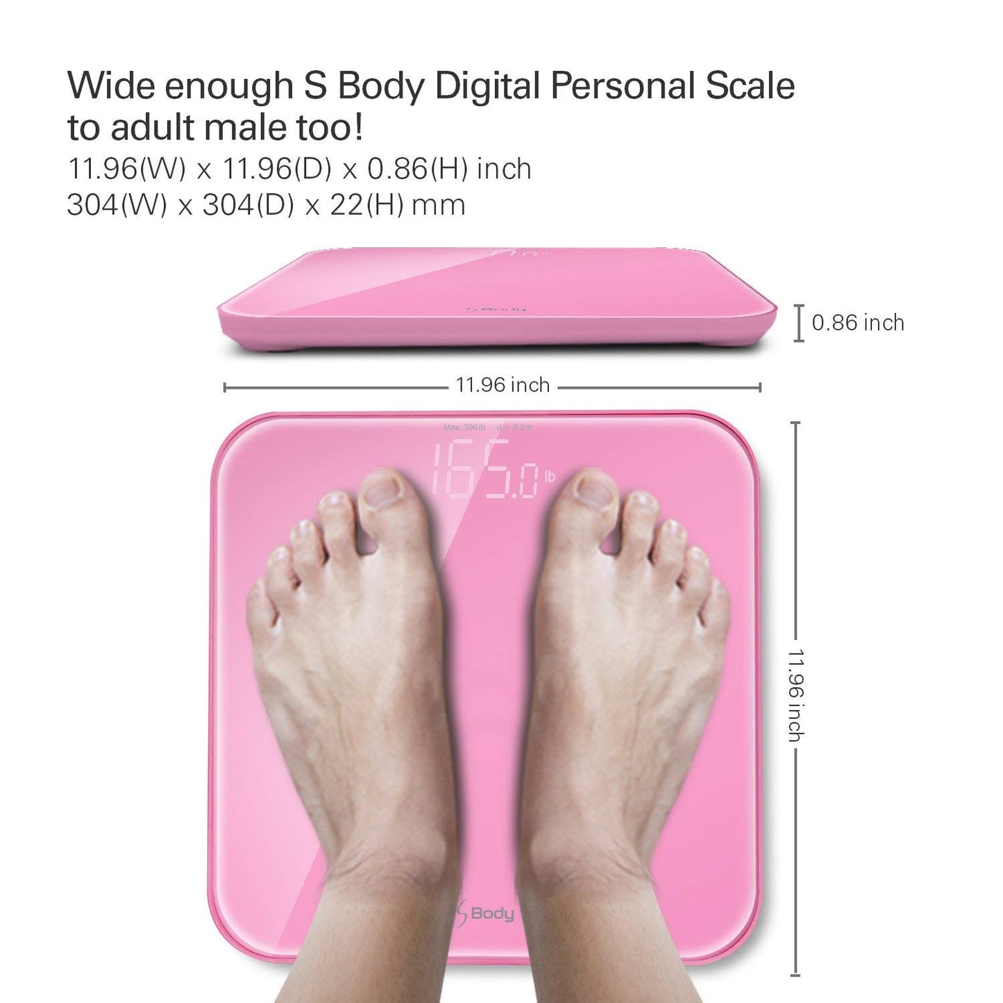 VisionTechShop S Body High Precision Ultra Wide Digital Body Weight Bathroom Scale up to 396lb/180kg, Super-Clear Large LED Display,Step-On Technology, Pink