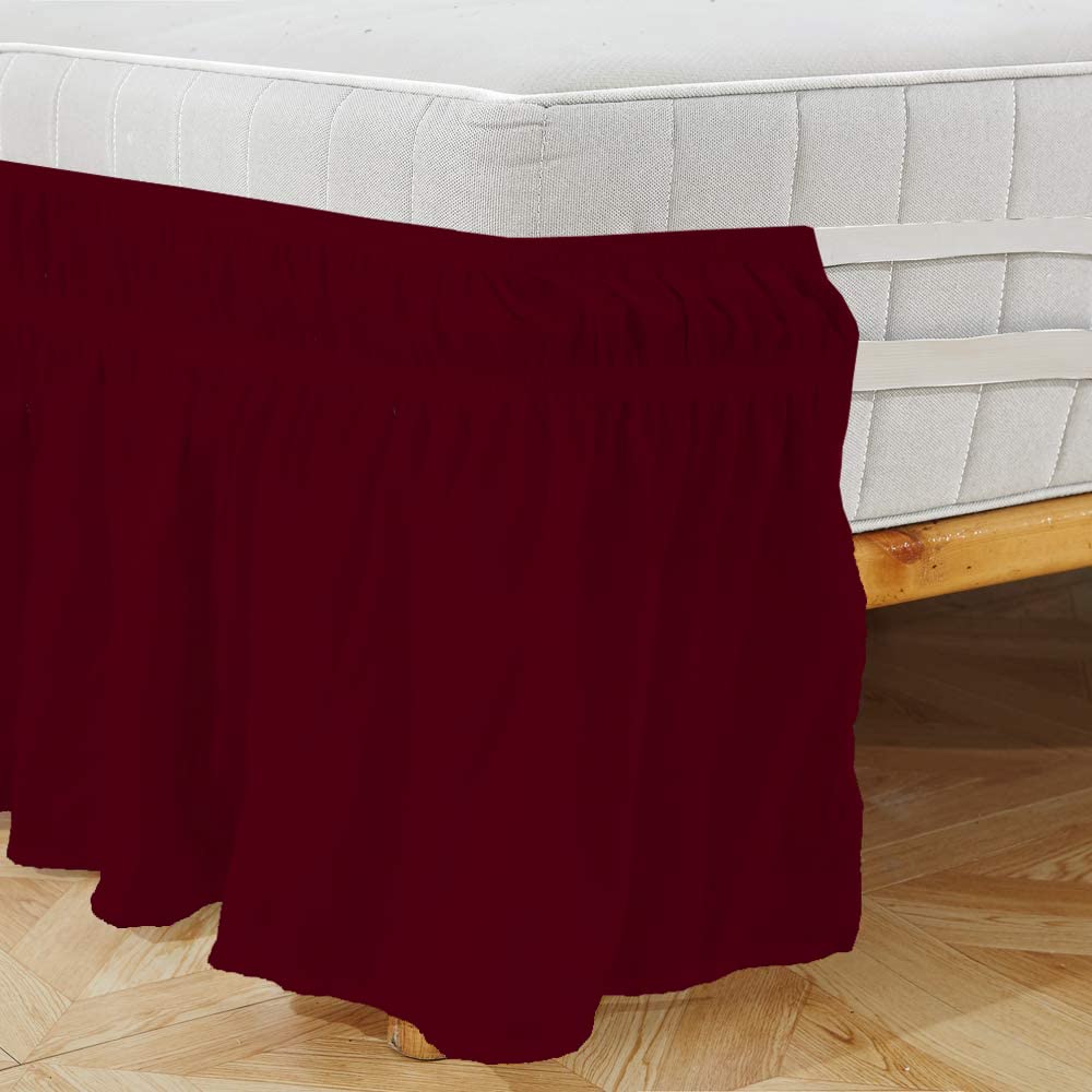 Wrap Around Bed Skirt, Luxurious 100% Egyptian Cotton 800 Thread Count 1 Pcs Bed Skirt, 18" Inch Drop - Twin Size (39" X 75") Inch, Burgundy Solid