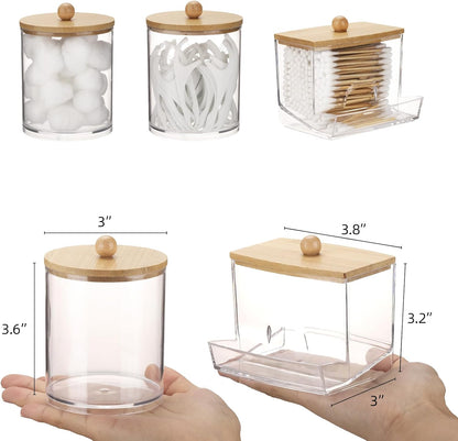 Tbestmax Qtips Dispenser - Stylish Bathroom Container with Bamboo Lid | 10/12 oz Cotton Ball Holder