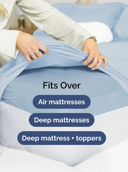 Skiennix Extra Deep King Sheet Set | 6-Piece Breathable Cooling Bedding - Soft, Wrinkle-Free Sky Blue