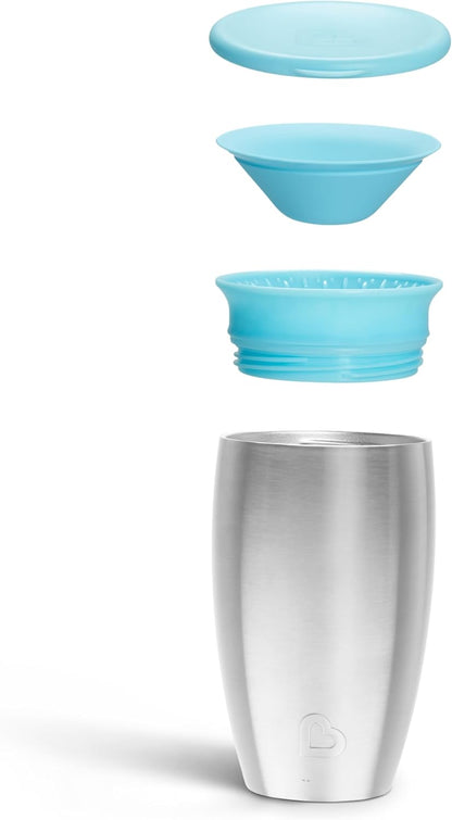 Munchkin Stainless Steel Sippy Cups - Spill Proof Miracle 360 Design | Insulated 10 Ounce, Blue
