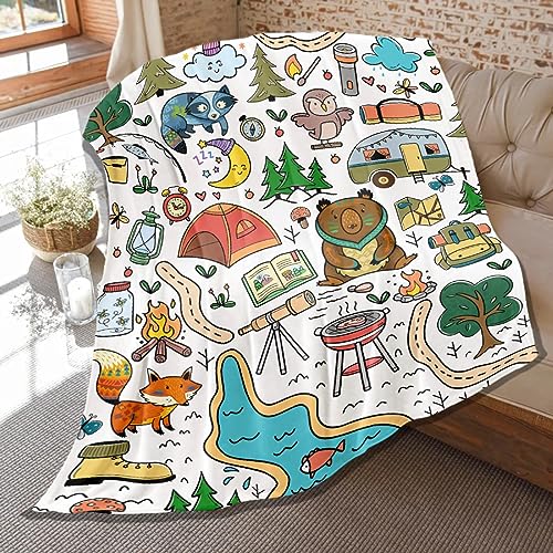 Outdoor Camping Throw Blanket for Adults 80 x 60in Soft Plush Flannel Gift