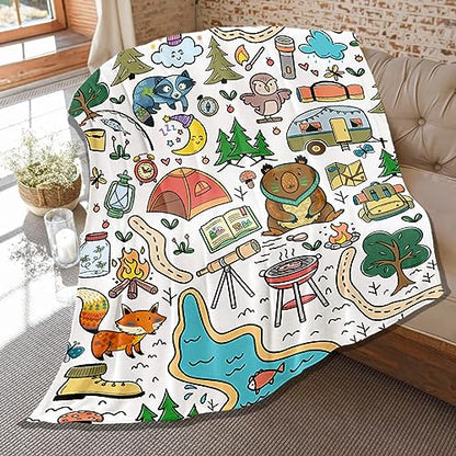 Outdoor Camping Throw Blanket for Adults 80 x 60in Soft Plush Flannel Gift