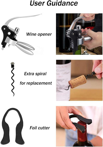 Wine Opener Set,Wine Bottle Opener Including Foil Cutter, Bottle Stopper Pourer and Extra Spiral,Wine Corkscrew Set,Gift box Opener Kit.