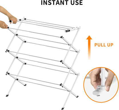 Skiennix 3-Tier Clothes Drying Rack - Foldable Indoor & Outdoor Laundry Solution | Space-Saving Metal Design, Pure White