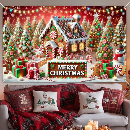 Christmas Party Backdrop Candy Cane Decorations 71 x 43 Inch Merry Christmas Banner