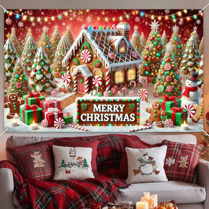 Christmas Party Backdrop Candy Cane Decorations 71 x 43 Inch Merry Christmas Banner