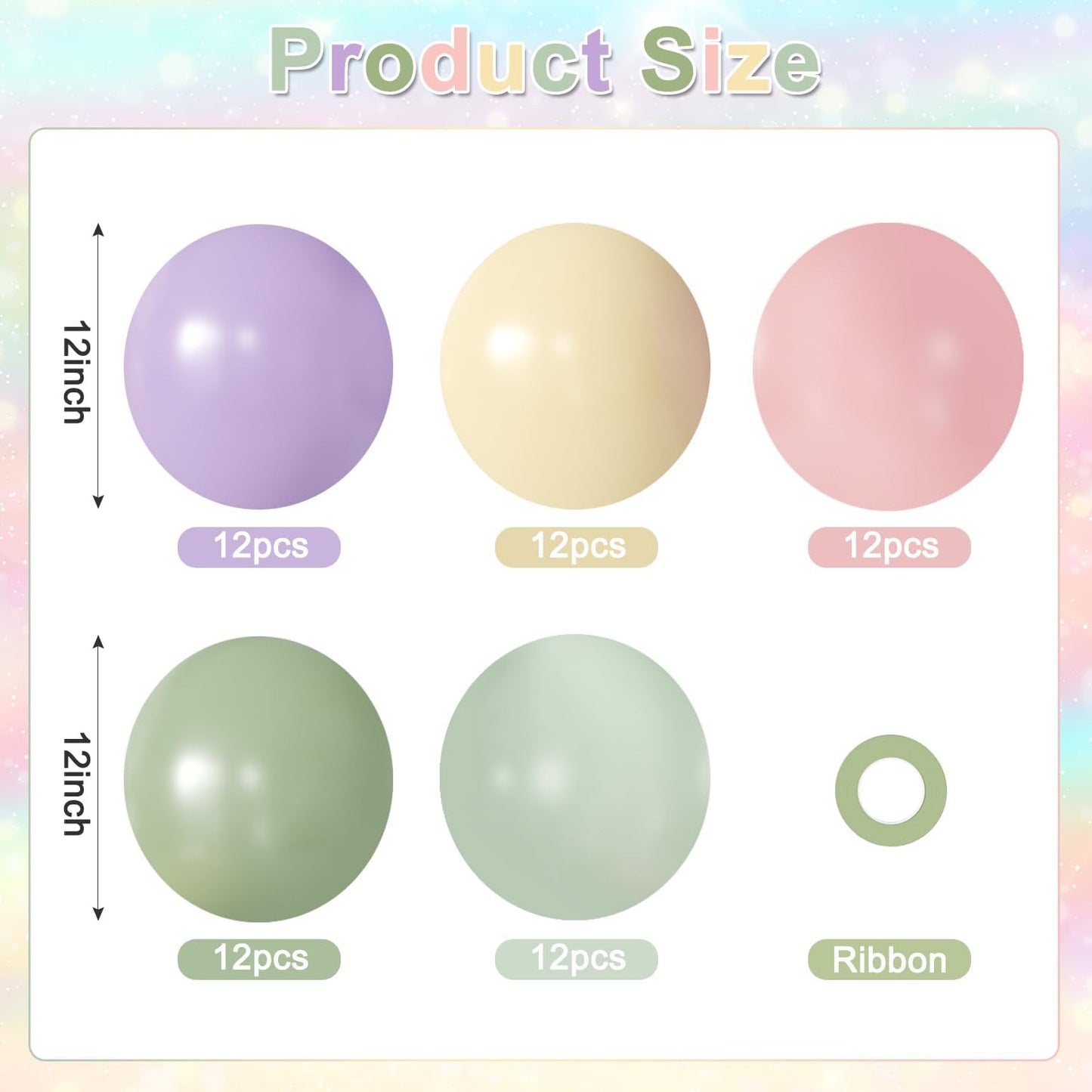 Skiennix 60Pcs Pastel Balloons - 12 Inch Purple, Green, Pink & Yellow for Baby Showers & Parties