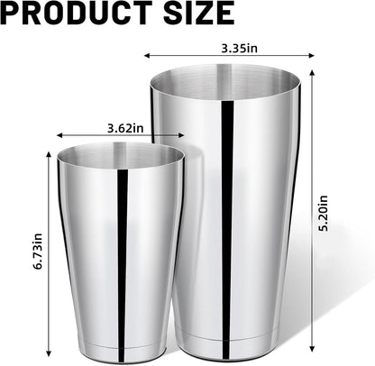 Mwellewm 8 Pcs Cocktail Shaker Boston Shaker Set Professional Bartender Kit Bar Stainless Steel Drink Shaker Bartending Martini Tin with 18oz & 28oz Mixed Alcohol Tool for Beginner(Silver)