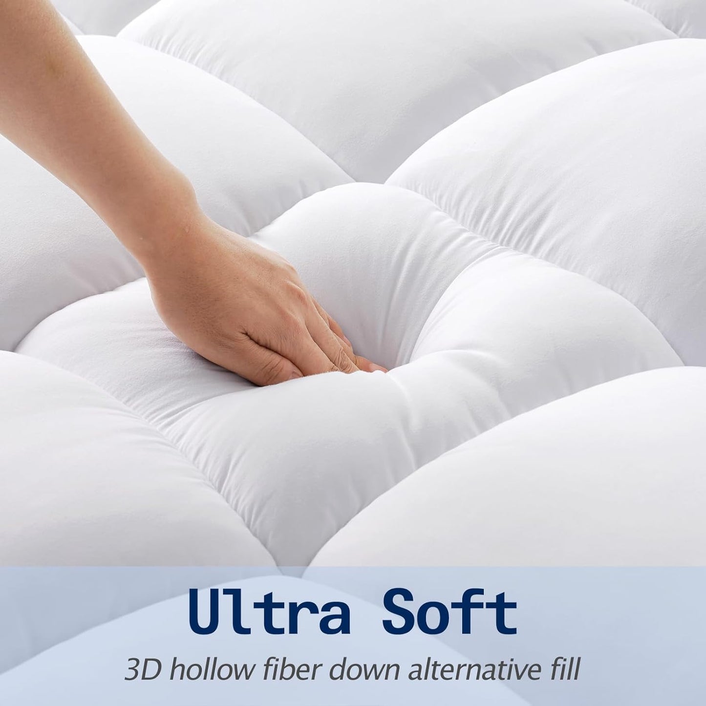 SOPAT Queen Size Mattress Topper - Extra Thick Pillow Top with Soft Down Alternative Fill | Deep Pocket Design (60x80 in, White)