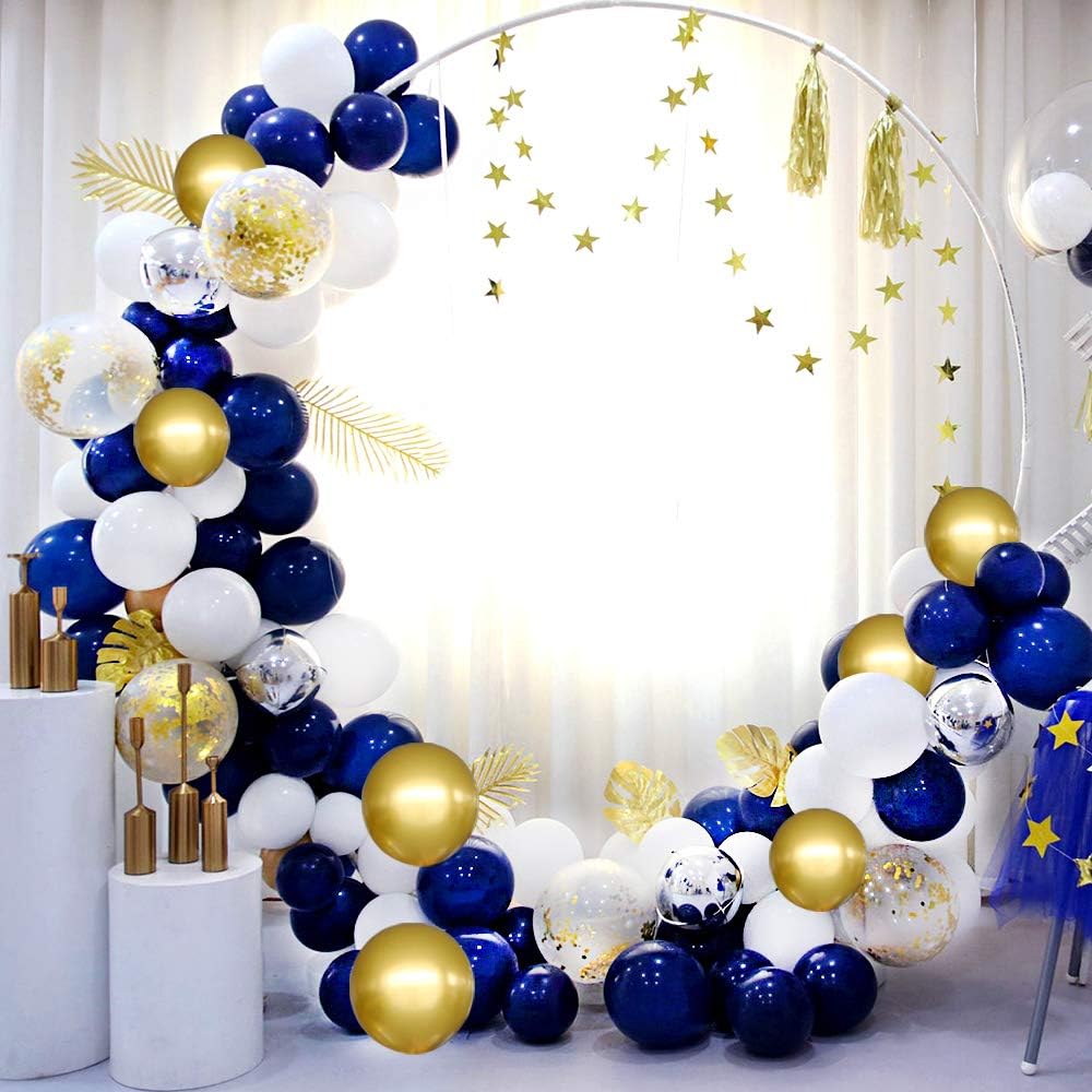 RUBFAC Royal Blue & Gold Balloon Garland Arch Kit - 142pcs for Graduation & Birthday Parties