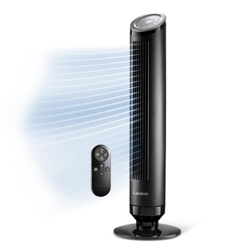 Lasko Ascend Tower Fan with Remote, 36" Floor Fans for Home Bedroom, 29 ft/s Airflow, 90° Oscillation, Air Filter, Black, OST100