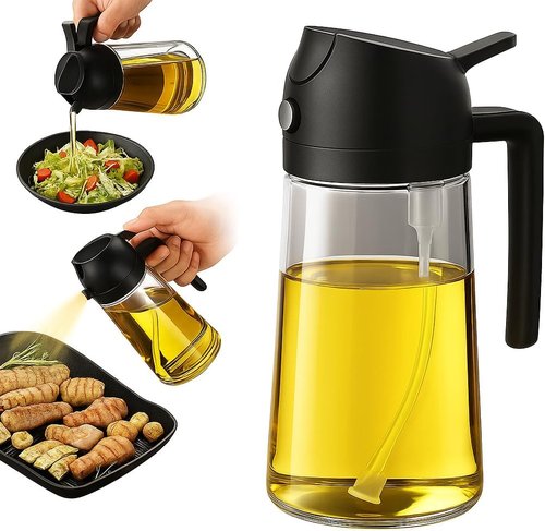 Glass Olive Oil Sprayer by [Brand Name] - 16oz 2-in-1 Dispenser for Cooking, Air Fryer, Salad & BBQ - Black