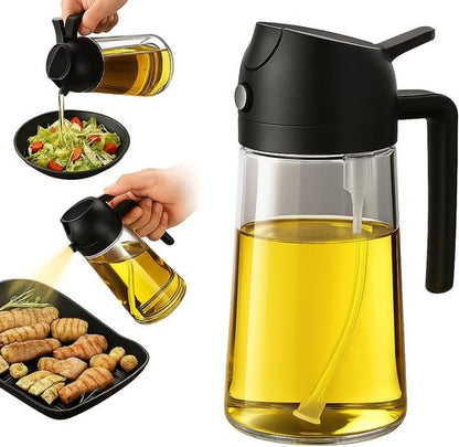 Glass Olive Oil Sprayer by [Brand Name] - 16oz 2-in-1 Dispenser for Cooking, Air Fryer, Salad & BBQ - Black