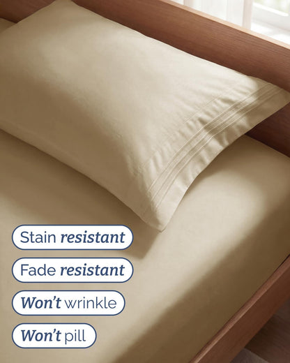 Skiennix Twin Size Sheet Set - Comfy Cooling Bed Sheets - Ultra-Soft, Deep Pockets, Wrinkle-Free - Oeko-Tex Certified - Beige