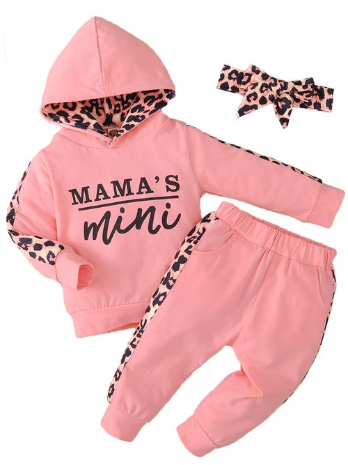 Yvowming Newborn Baby Girl Clothes Outfits Infant Hooded Sweatshirt Pants Headband Toddler Girl Clothing Set
