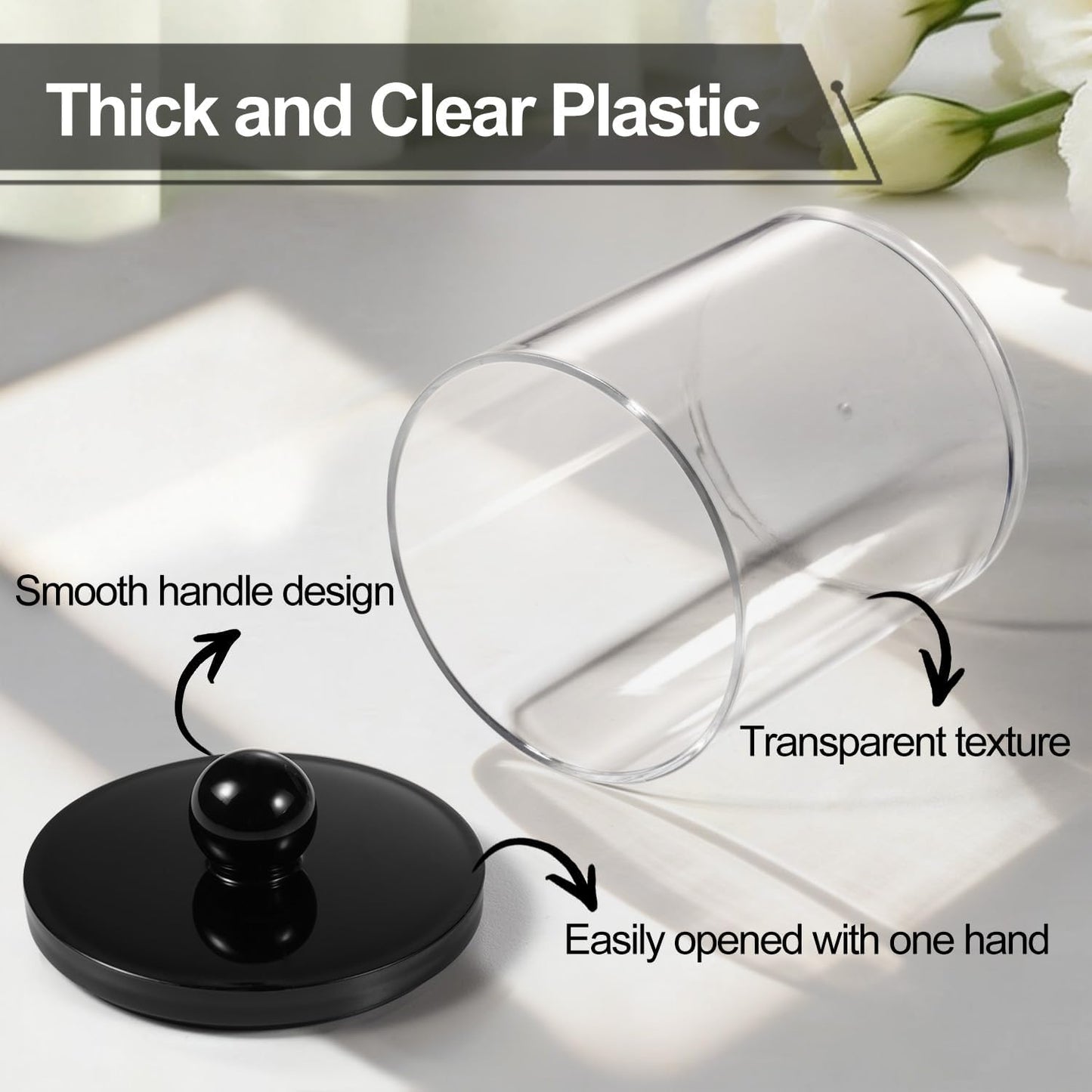 SheeChung Acrylic Qtip Holder Dispenser Set - Clear Bathroom Jars with Lids for Cotton Swabs & Pads | 10oz-12oz