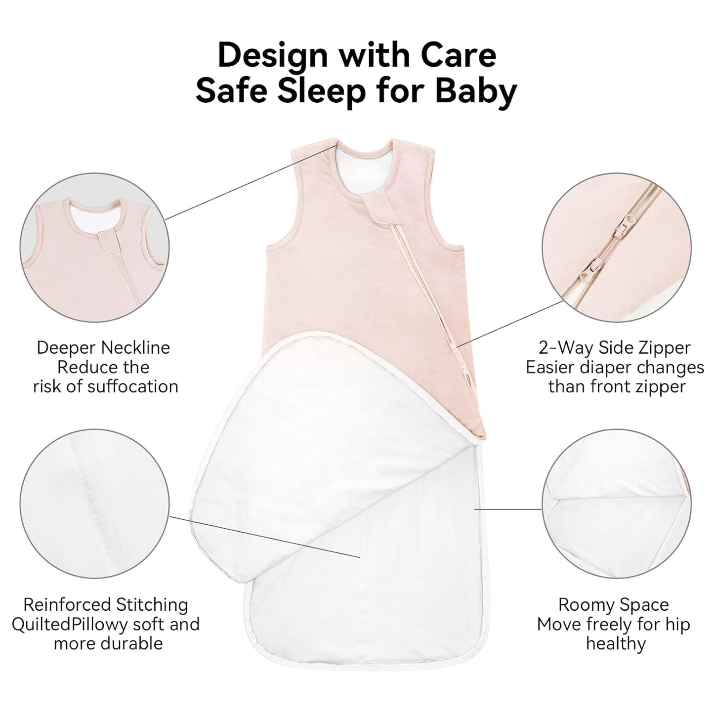 BubblePanda Bamboo Sleep Sack - Soft 0.5 Tog Newborn Wearable Blanket | 0-6 Months, 2-Way Zipper