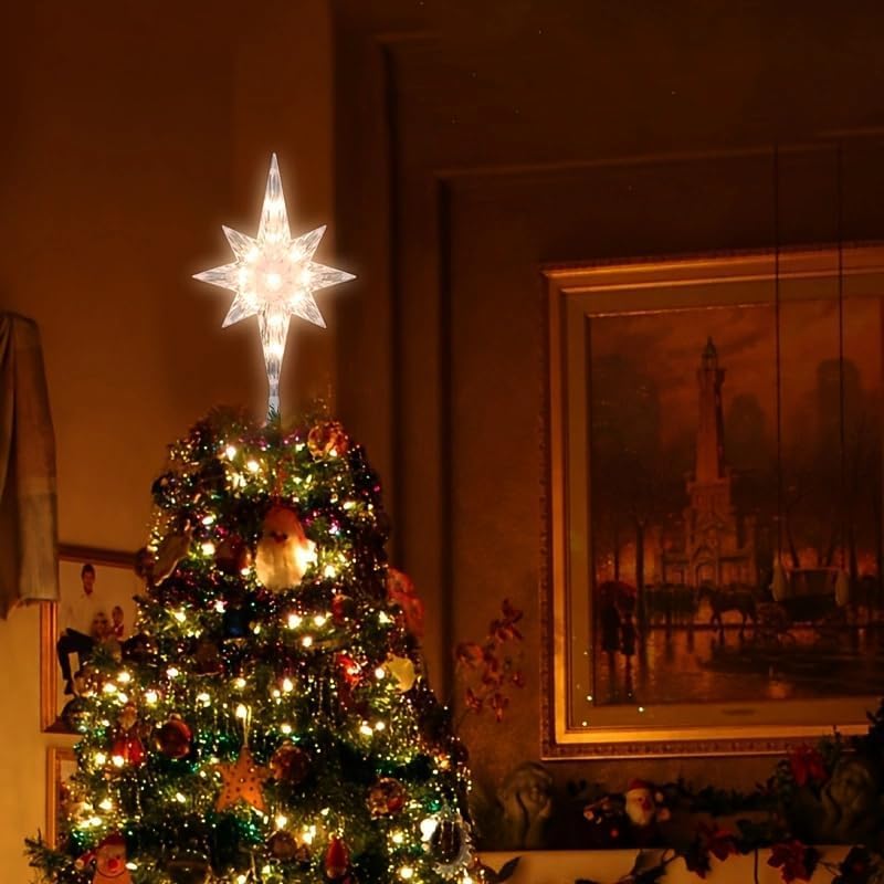 12.9 Inch Christmas Tree Topper Bethlehem Star with Warm Lights - Festive Holiday Decor