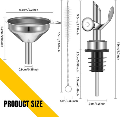 Tioncy 4 Pieces Weighted Stainless Steel Pourers Olive Oil Spout Olive Oil Dispenser Spout Automatic Opening and Closing with Funnel and Brush for Pouring Wine Syrup Kitchen(Silver)