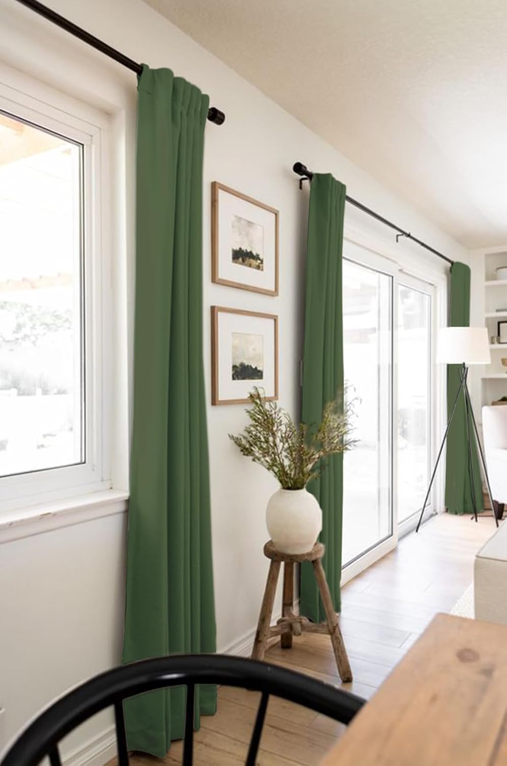Skiennix 100% Blackout Linen Curtains - Thermal Insulated Drapes for Bedroom | 50" W x 90" L, Moss Green, 2 Panels Set