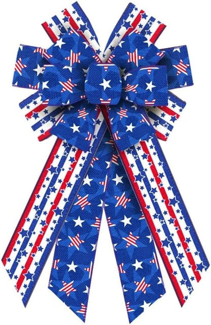 Hying Patriotic 4th of July Bows - Large Red, Blue & Stripe Burlap Wreath Decor | Memorial Day Tree Topper